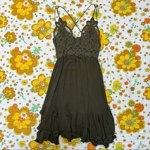 Free people adella army dress lace slip dress